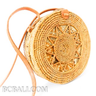 Bali circle rattan grass bag  hand woven fabric lining unique design